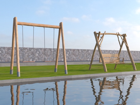  现代式木质秋千3d模型 