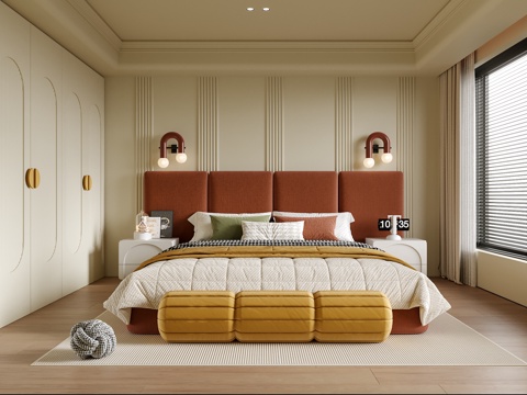  现代卧室 双人床 床尾凳3d模型 