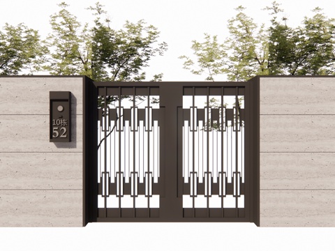 庭院门 门 庭院 屋顶花园 庭院灯 水池 造景 微景观su模型