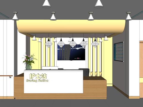 0068护士站 医院前台 咨询台 接待台su模型