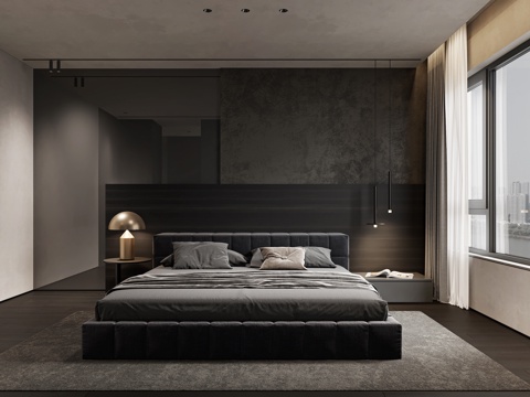  现代暗黑主卧卫生间3d模型 