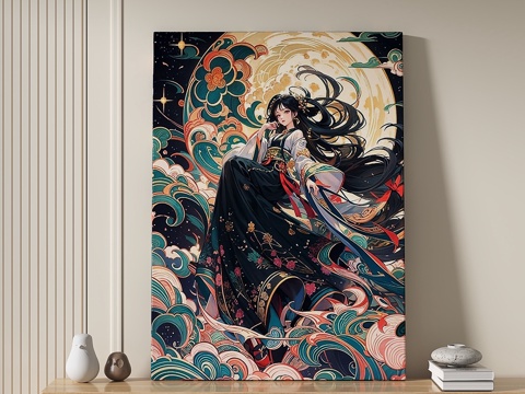  现代，中古风，客厅，装饰画3d模型 