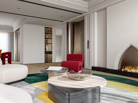  法式现代客餐厅3d模型 