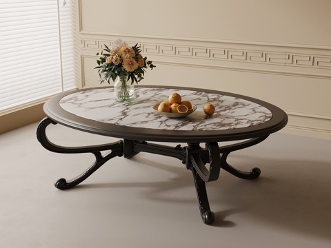  法式茶几 大理石茶几su模型 