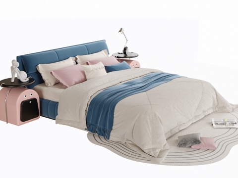 现代儿童床 儿童床头柜su模型