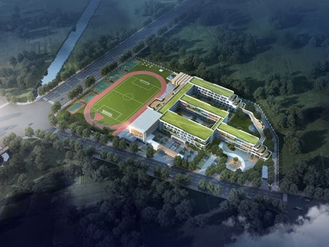  现代 职业学校 鸟瞰规划 鸟瞰3D模型3d模型 