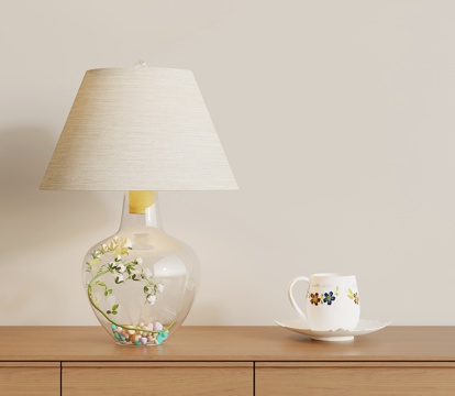  法式复古台灯 玻璃台灯su模型 