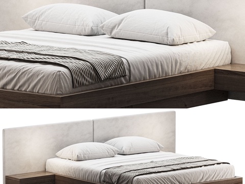  现代意式布艺双人床3d模型 