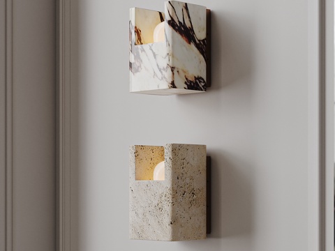  现代轻奢壁灯 洞石壁灯 大理石壁灯 石材壁灯3d模型 