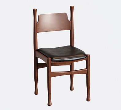 法式中古实木餐椅 休闲书桌椅 单椅 靠背椅su模型