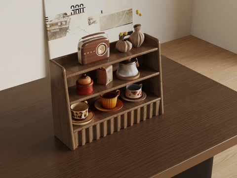  现代中古风置物架 咖啡杯3d模型 