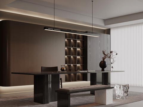  现代茶室 茶桌椅 书房su模型 