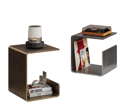  现代包豪斯边几组合 金属边几 唱片架 书架3d模型 