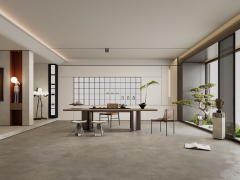  禅意新中式茶室 休闲书房 宋式美学茶室 别墅办公茶室3d模型 