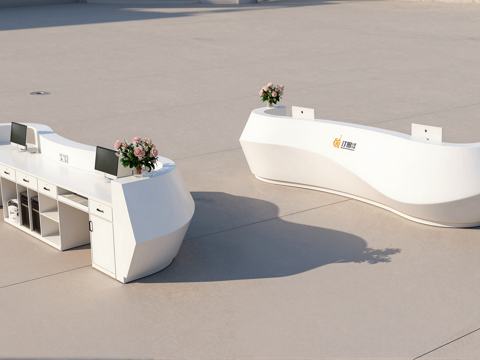 现代公司办公室异形前台 咖啡厅创意前台 接待台 服务台 收银su模型