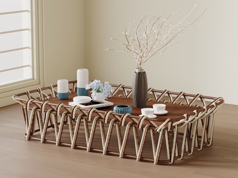 侘寂中古茶几su模型