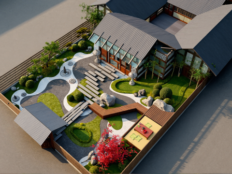 日式侘寂入户花园景观su模型