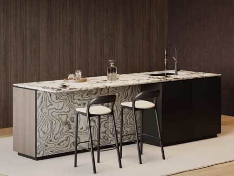 现代意式岛台 吧台 开放式餐桌椅su模型