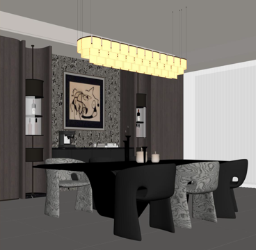  现代餐厅 餐桌椅 酒柜su模型 