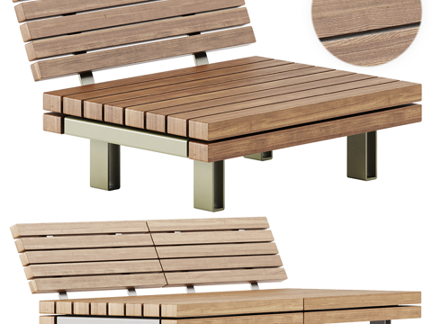  现代意式户外木质休闲椅3d模型 