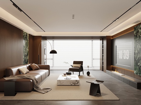  现代意式客厅 电视墙 沙发茶几组合su模型 