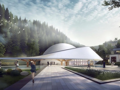 现代游客中心  游客驿站建筑su模型