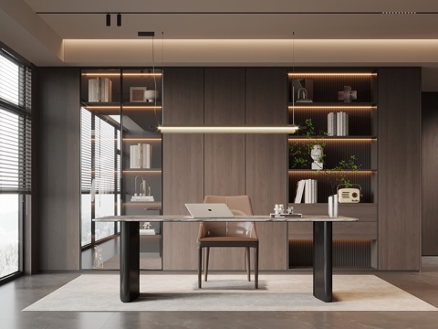  意式书房 书桌椅 书柜3d模型 