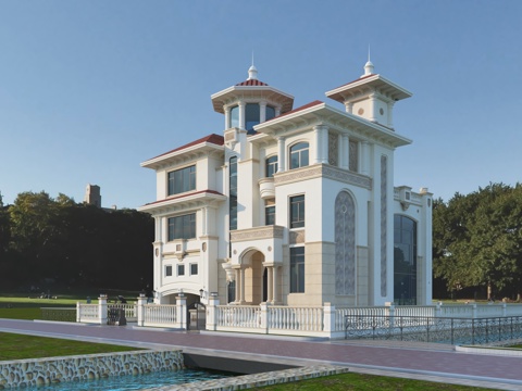  欧式独栋别墅地中海独栋别墅3d模型3d模型 