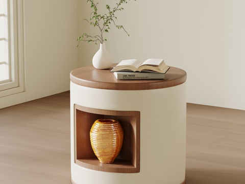 中古侘寂床头柜 边几 角几圆几su模型