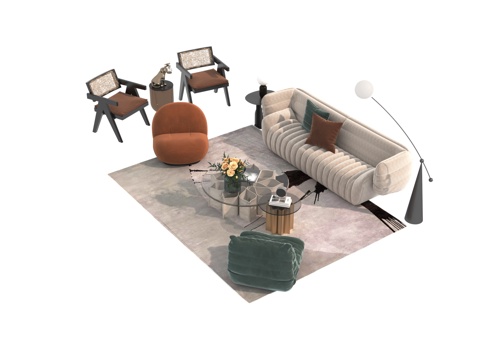  现代沙发茶几组合3d模型 