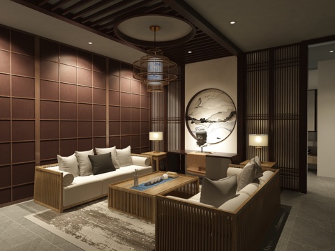  中式茶室 中式接待室 中式客厅3d模型 