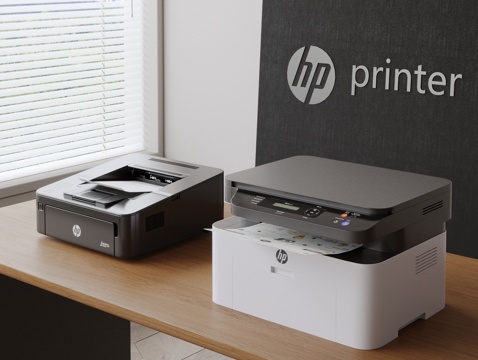  现代打印机组合 办公用品 办公电器 惠普打印机3d模型 