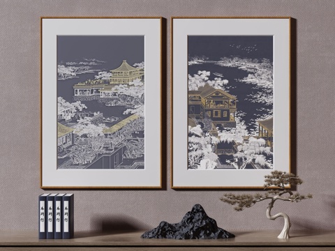  新中式侘寂挂画 油画3d模型 