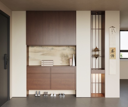  新中式玄关鞋柜su模型 