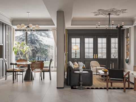  法式复古轻奢客餐厅3d模型 