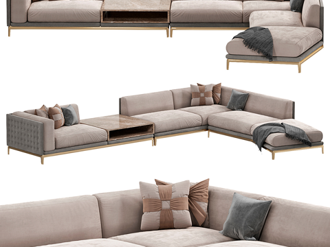  现代意式布艺组合转角沙发3d模型 