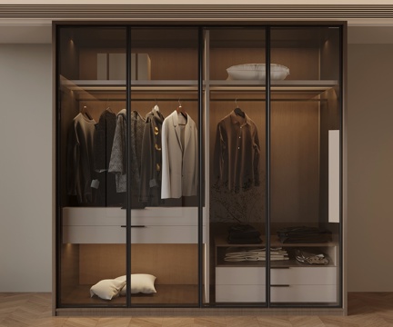  现代意式衣柜 玻璃衣柜3d模型 