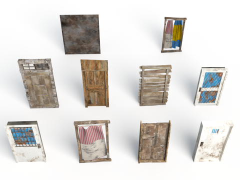  贫民窟门窗 贫民窟  彩钢棚 贫民窟彩钢瓦 农村门窗 破旧门3d模型 