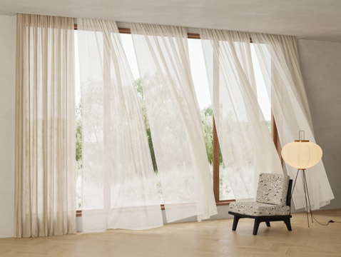  现代窗帘 飘动窗帘 纱帘 透光窗帘3d模型 