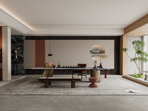  禅意新中式茶室新中式茶室书房禅意别墅办公茶室3d模型 