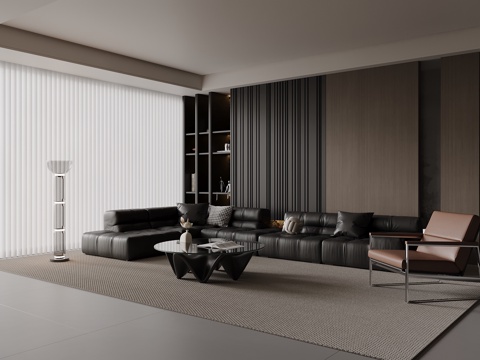  现代客厅 沙发茶几组合 背景墙3d模型 