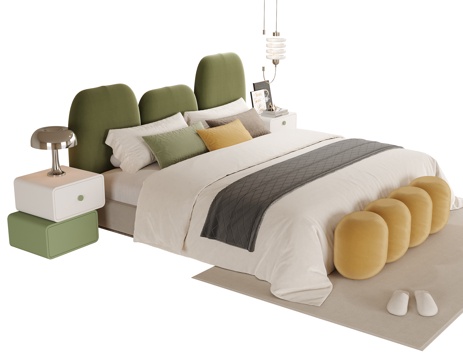  现代儿童床 儿童床头柜3d模型 