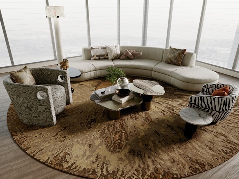  现代沙发茶几组合 休闲椅3d模型 