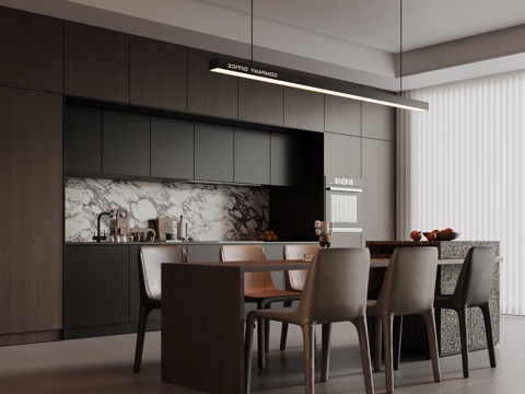  现代餐厅 餐桌椅 酒柜su模型 