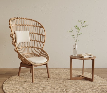  侘寂中古风休闲椅 边几3d模型 