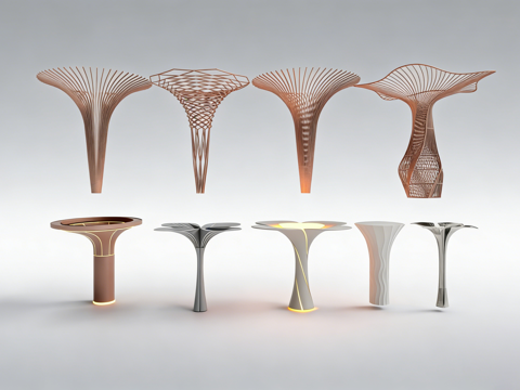  抽象艺术金属结构 黄铜镂空框架 创意造型 艺术装置su模型 