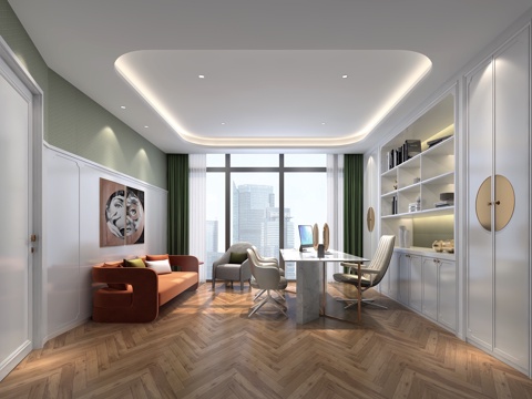 高端办公室 最新全套施工图 效果图合集cad施工图