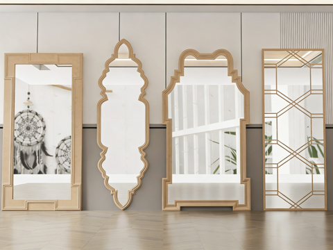 现代艺术感全身镜 波浪形拱形 几何边框su模型