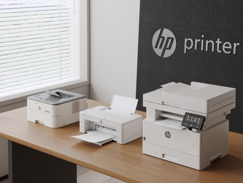  现代打印机组合 办公电器 扫描仪 惠普打印机su模型 