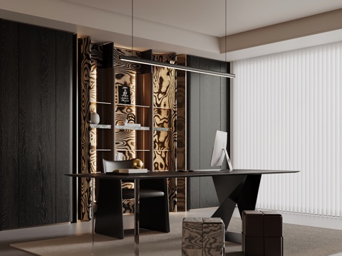 现代书房 书柜 书桌椅su模型